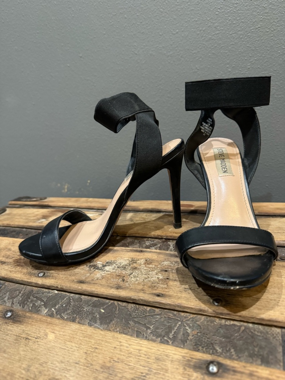 Steve Madden Black High Heel Ankle-Strap Sandals